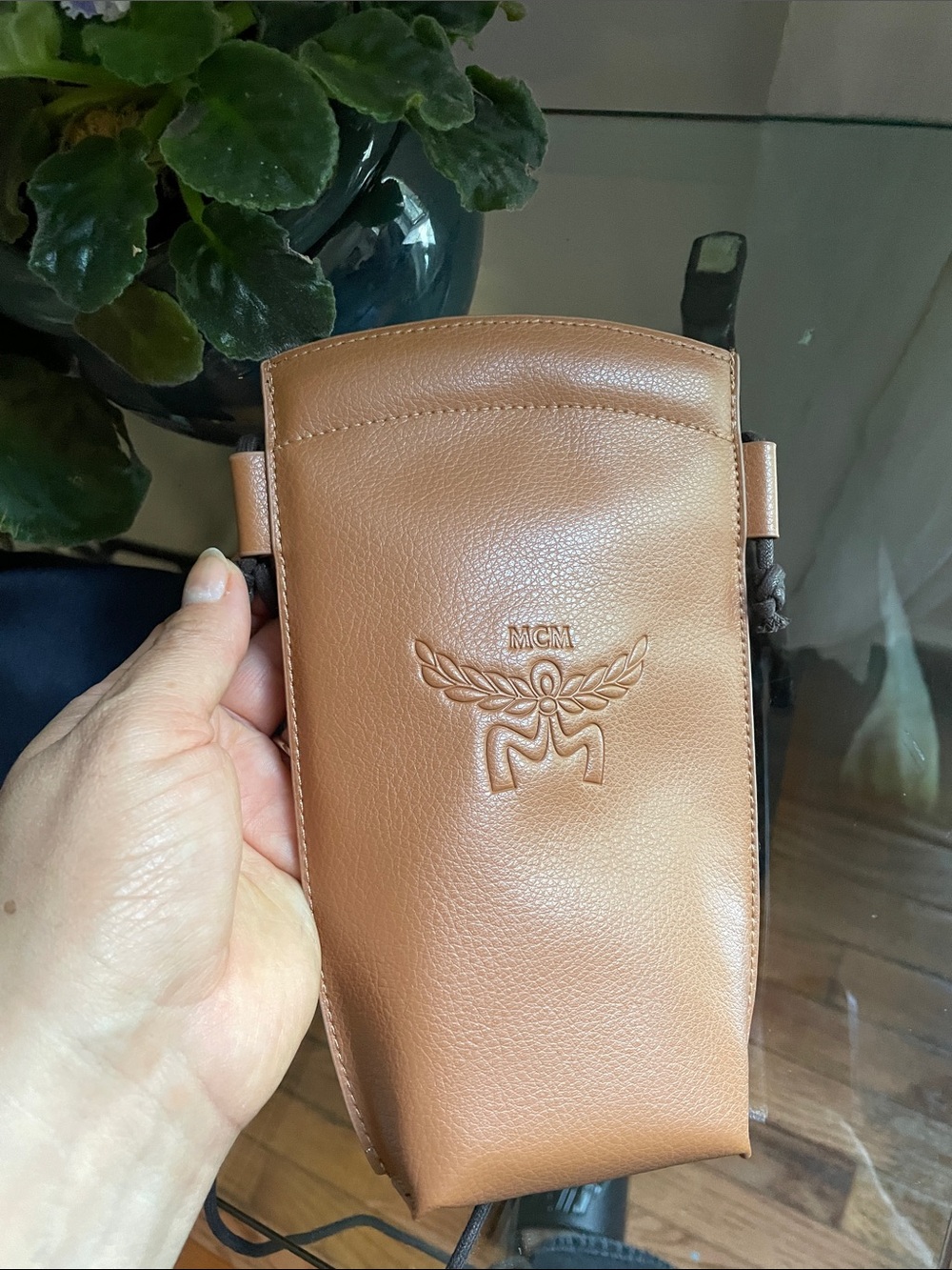 MCM Brown Leather Belt Bag with Embossed Logo